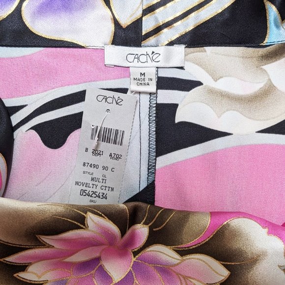 CACHE Silk Satin Top with Draped Collar in Black & Orchid Pink NWT - Picture 7 of 8